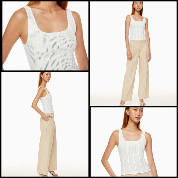 Babaton Sculpt Knit Squareneck White Ribbed Mesh Stotch Coquette Y2K Tank Size M - Picture 1 of 11